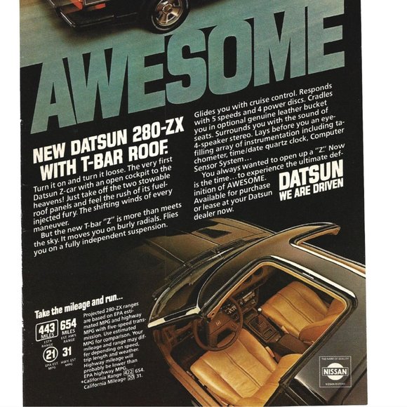 Nissan Datsun T Bar Roof 280 ZX Sports Car 1980s Vintage Print Ad 9 inch - Picture 3 of 4